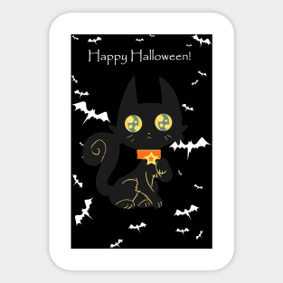 "Happy Halloween" Star Collar Black Cat Sticker